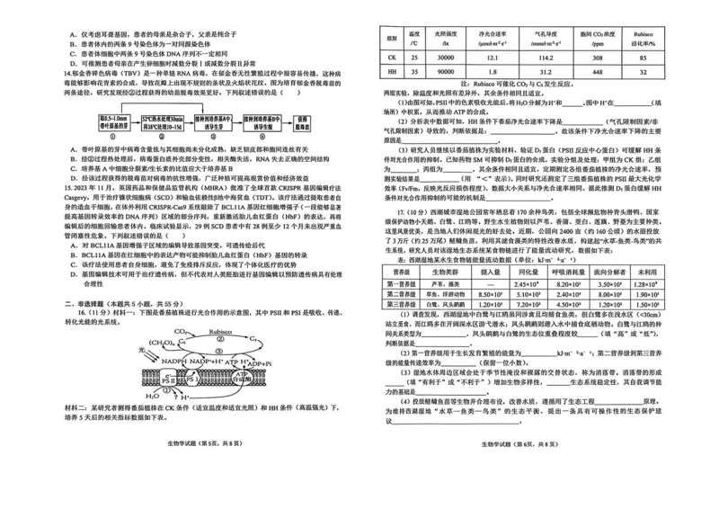 安徽省铜陵、黄山、宣城（三市二模）2026届高三4月份质量检测（全）-生物试题_2024-2026高三（6-6月题库）_2026年04月高三试卷