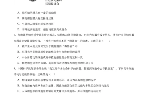 必修1模板检测卷（原卷版）_2025年新高考资料_一轮复习_2025年高考生物一轮复习考点通关卷（新高考通用）_必修1模板检测卷-2025年高考生物一轮复习考点通关卷（新高考通用）