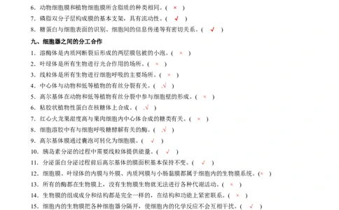 新教材必修1-备战2023年高考生物一轮复习基础易错知识点判断大全（答案版）_新高考复习资料_2023年新高考复习资料_一轮复习