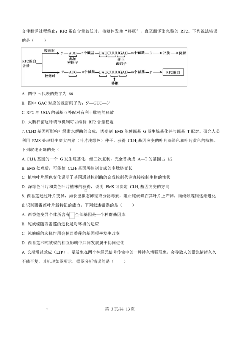 生物试题（原卷版）_2024-2026高三（6-6月题库）_2026年03月高三试卷_260323山东2026届九五协作体高三下学期3月学习质量评估（全科）