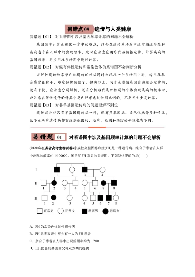 易错点09遗传与人类健康-2021年高考生物一轮复习易错题（学生版）_新高考复习资料_2023年新高考复习资料_一轮复习_2023年新高考大一轮复习讲义_赠2021年高考生物一轮复习易错题