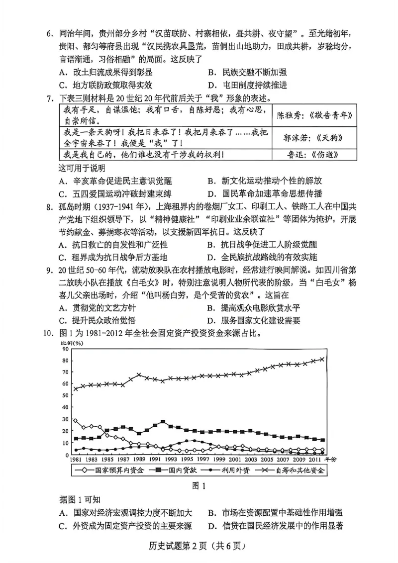 历史试卷-2026年贵州省普通高中学业水平选择性考试科目适应性测试_2024-2026高三（6-6月题库）_2026年04月高三试卷_2604032026年贵州省高中学业水平选择性考试适应性测试（全科）