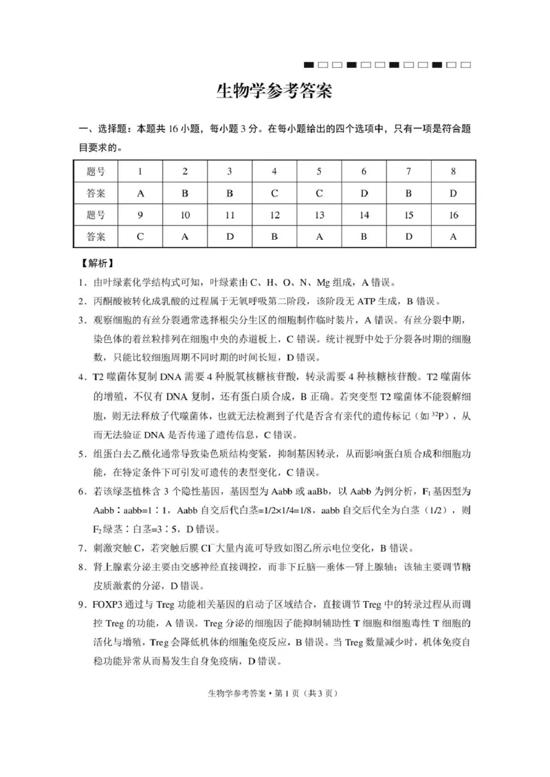 西南名校联盟2026届&ldquo;3+3+3&rdquo;高考备考诊断性联考（三）生物答案_2024-2026高三（6-6月题库）_2026年04月高三试卷_260419西南名校联盟2026届3+3+3高三4月联考（全科）