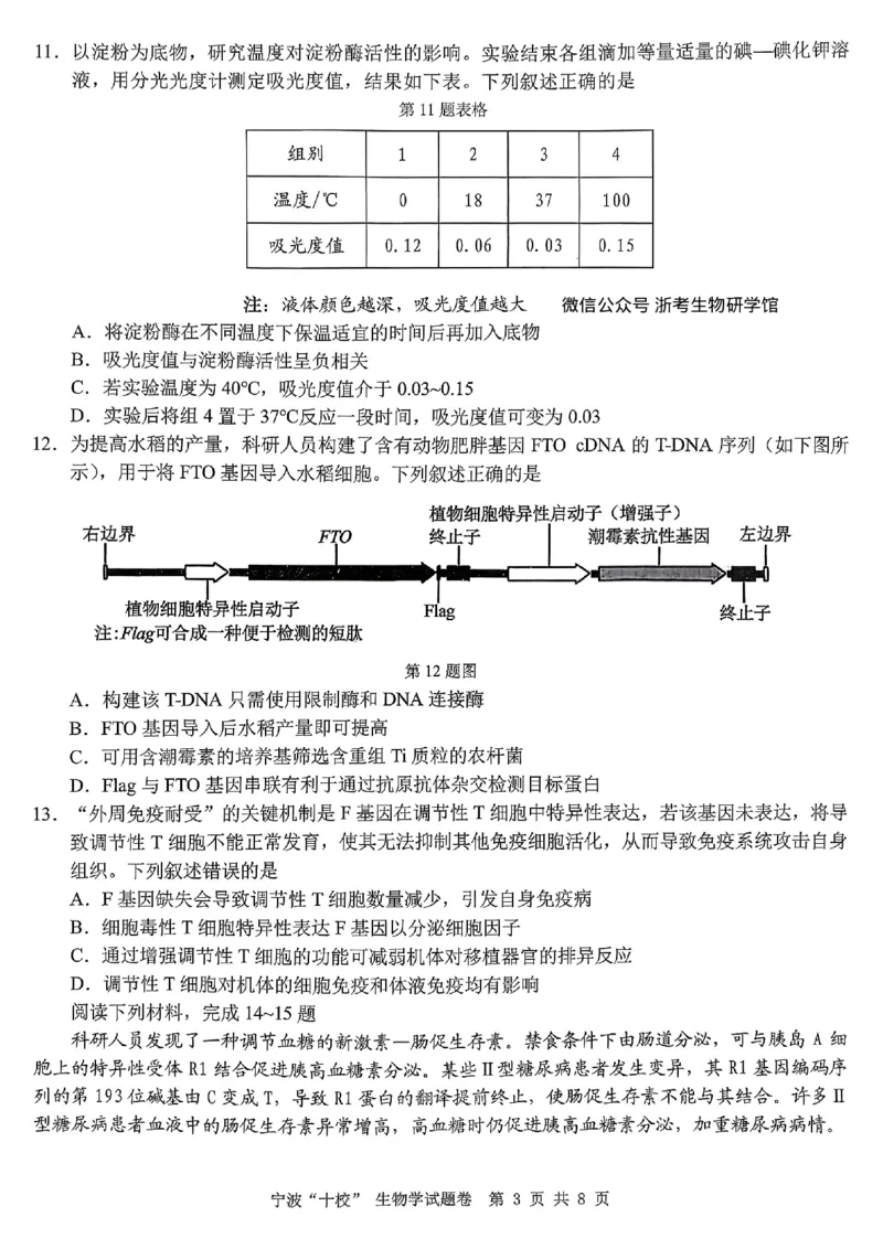 2603浙江省宁波十校高三联考生物试卷_2024-2026高三（6-6月题库）_2026年03月高三试卷_260321浙江省宁波十校2026届高三3月联考（全科）_2026届浙江宁波十校高三下学期二模生物试题+答案
