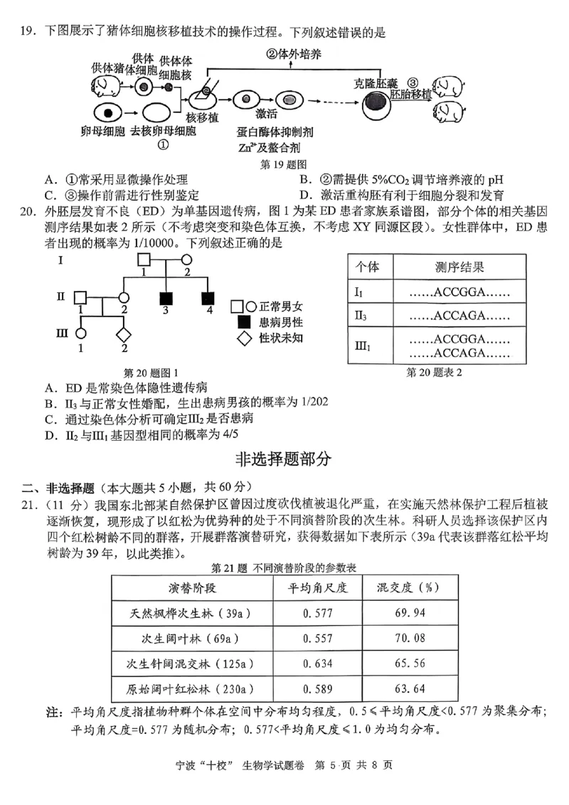 2603浙江省宁波十校高三联考生物试卷_2024-2026高三（6-6月题库）_2026年03月高三试卷_260321浙江省宁波十校2026届高三3月联考（全科）_2026届浙江宁波十校高三下学期二模生物试题+答案