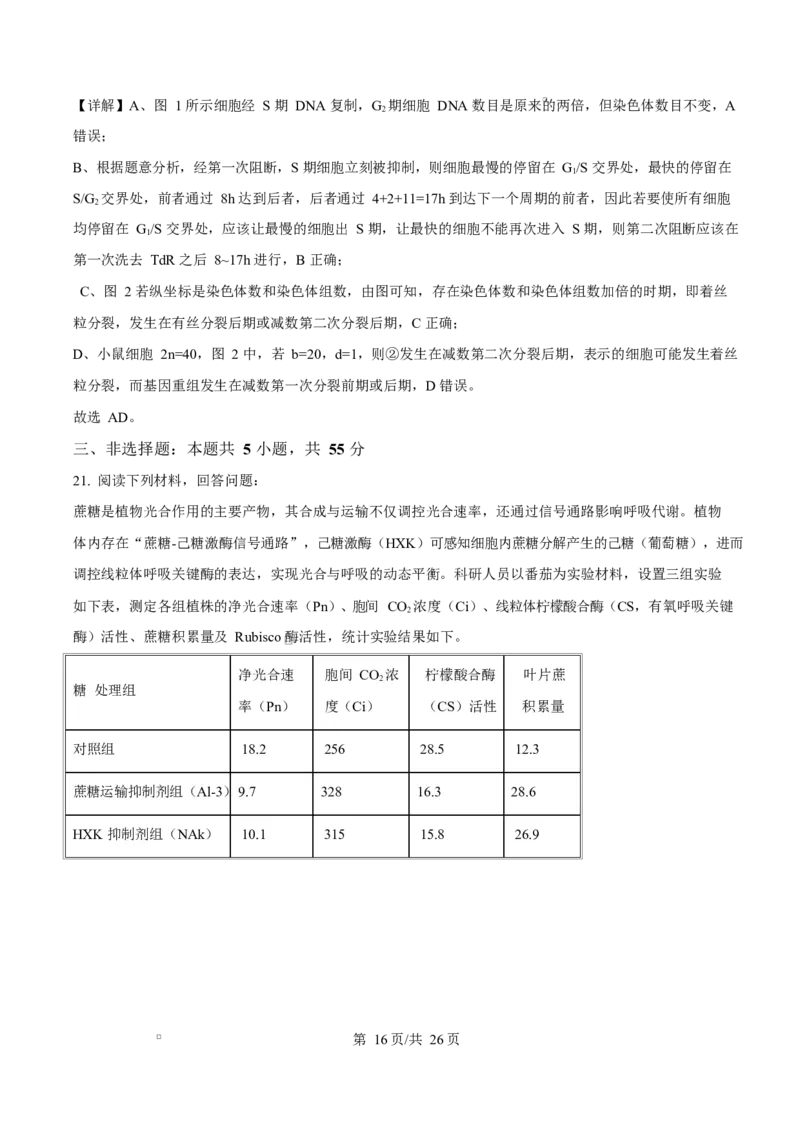 精品解析：黑龙江省实验中学2026届下学期高三联合模拟考试生物试题（解析版）_2024-2026高三（6-6月题库）_2026年03月高三试卷_黑龙江省实验中学2026届高三学年3月联合模拟考试生物试题