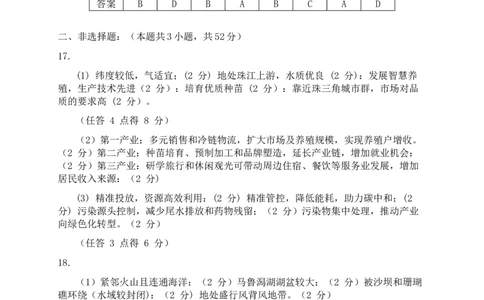 广东省茂名市2026届下学期高三年级第二次综合测试地理试题参考答案_2024-2026高三（6-6月题库）_2026年04月高三试卷_260419广东省茂名市2026年高三年级第二次综合测试（全科）