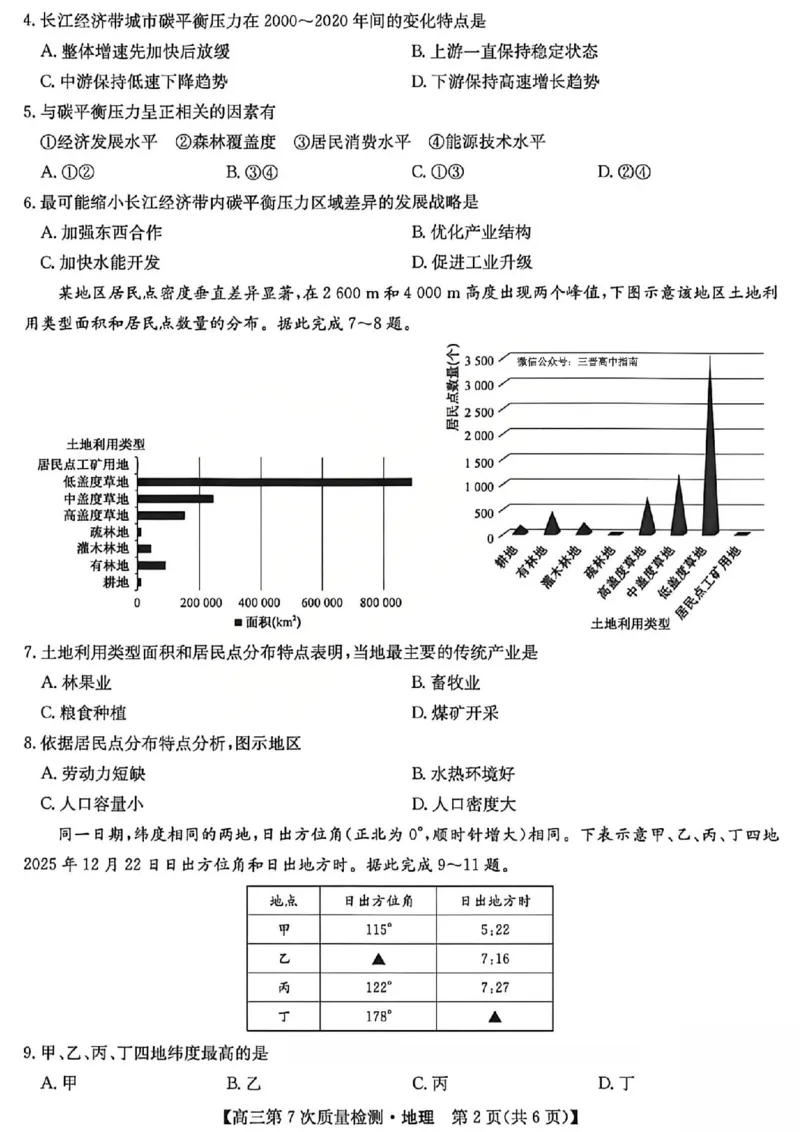 地理试题2026山西九师联盟高三第7次质量检测3.5-6_2024-2026高三（6-6月题库）_2026年03月高三试卷_2603082026届山西九师联盟高三第7次质量检测（全科）
