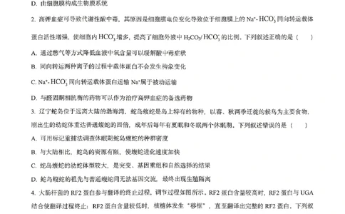 生物2026届辽宁省实验中学高三下学期4月高考模拟考试_2024-2026高三（6-6月题库）_2026年04月高三试卷_2604292026届辽宁省实验中学高三下学期4月高考模拟（全科）
