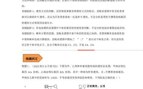 易错点14关于遗传系谱图分析的遗传题-备战2023年高考生物考试易错题（全国通用）（原卷版）_通用版（老高考）复习资料_2023年复习资料_专项复习