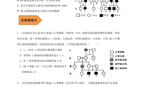易错点14关于遗传系谱图分析的遗传题-备战2023年高考生物考试易错题（全国通用）（原卷版）_通用版（老高考）复习资料_2023年复习资料_专项复习