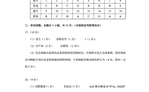 生物官方答案-2026年贵州省普通高中学业水平选择性考试科目适应性测试_2024-2026高三（6-6月题库）_2026年04月高三试卷_2604032026年贵州省高中学业水平选择性考试适应性测试（全科）