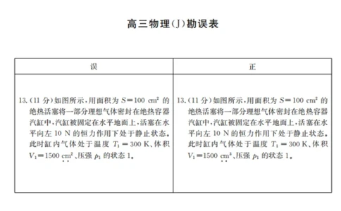 物理勘误表_2024-2026高三（6-6月题库）_2026年03月高三试卷_260314湖南省九校联盟2026届高三第二次联考（暨怀化市一模）（全科）