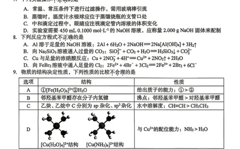 化学试题_2024-2026高三（6-6月题库）_2026年04月高三试卷_260412浙江台州市2026届高三第二次教学质量评估（全科）