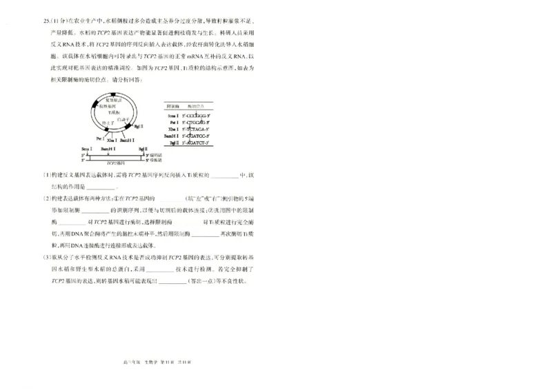 生物试题卷_2024-2026高三（6-6月题库）_2026年04月高三试卷_260427内蒙古呼和浩特市2026届高三年级第二次质量数据监测（全科）