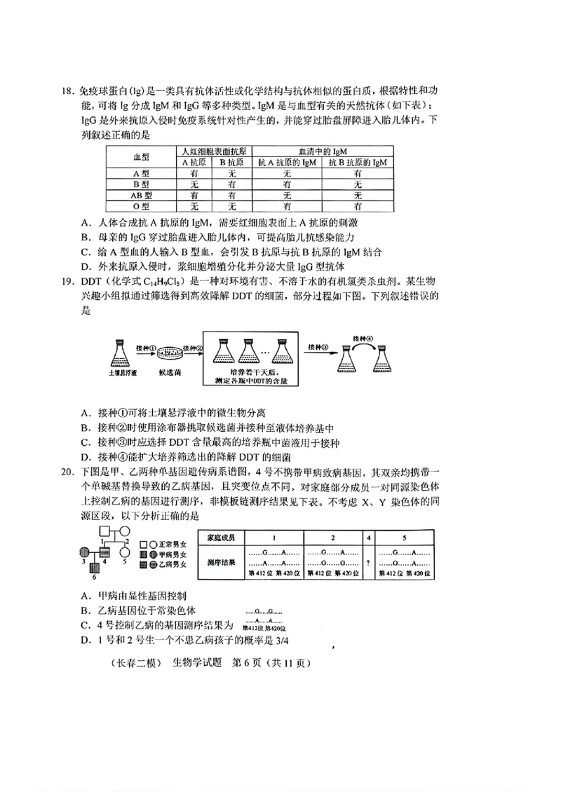 生物_长春市2026届高三质量监测(二)_2024-2026高三（6-6月题库）_2026年04月高三试卷_260410吉林省长春市2026届高三质量监测（二）长春二模（全科）