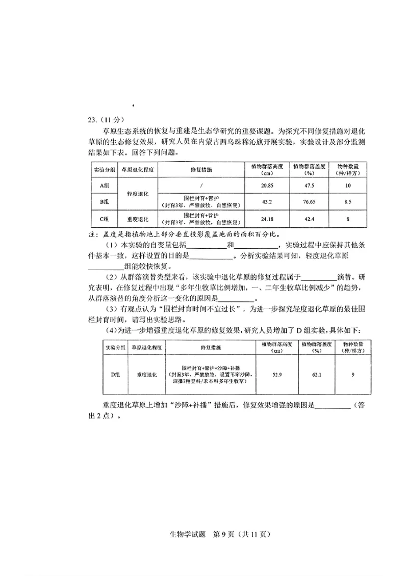 生物_长春市2026届高三质量监测(二)_2024-2026高三（6-6月题库）_2026年04月高三试卷_260410吉林省长春市2026届高三质量监测（二）长春二模（全科）