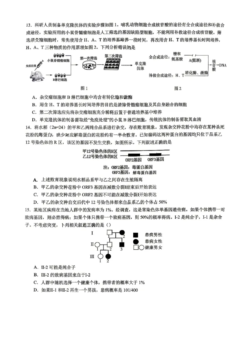 重庆八中高2026届4月强化训练（二）生物_2024-2026高三（6-6月题库）_2026年04月高三试卷_260424重庆八中高2026届4月强化训练（二）（全科）