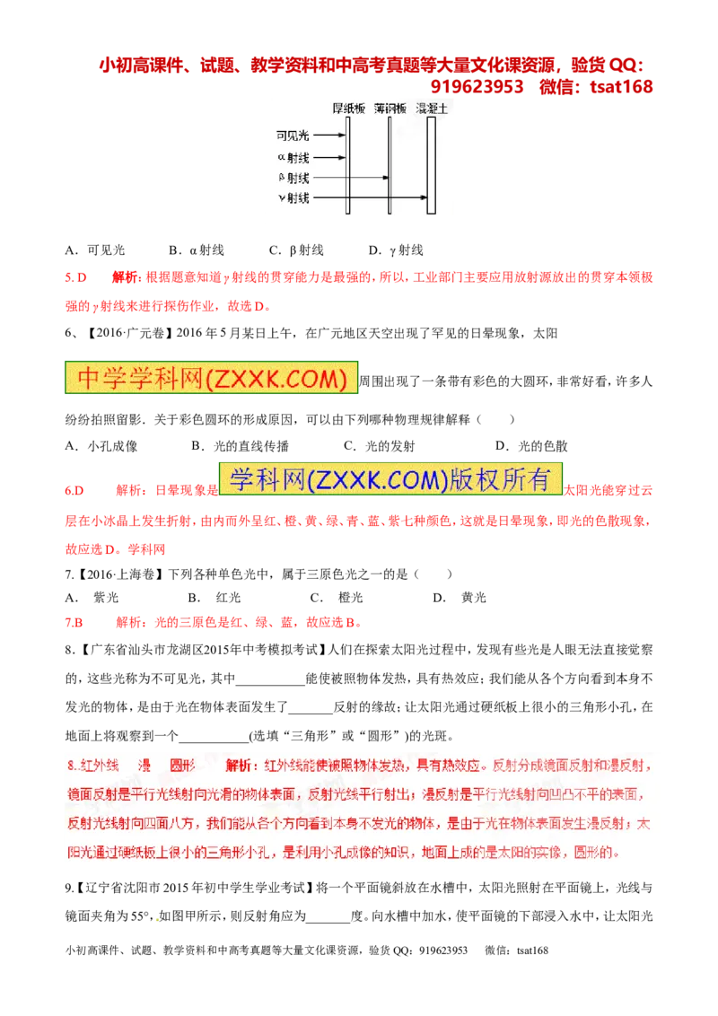 专题11光的色散和物体的颜色看不见的光（第01期）-2017年中考物理考点总动员系列（解析版）_初物_1初中物理_物理：2017年中考物理考点总动员系列（全套打包60份）