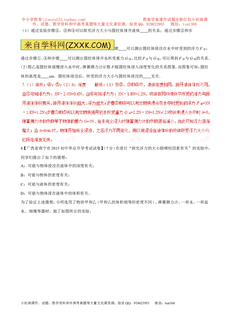 专题06探究影响浮力大小的因素（第03期）-2016年中考物理考点总动员系列（解析版）_初物_1初中物理_物理：2016年中考物理考点总动员系列全套打包150份