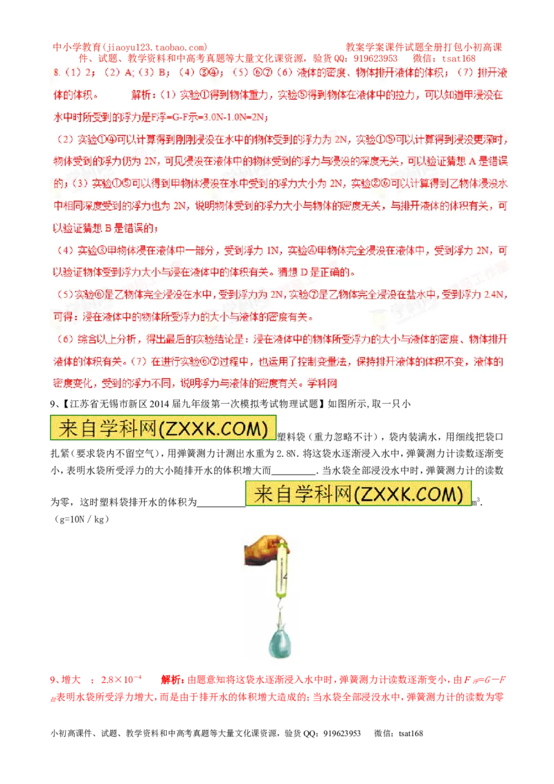 专题06探究影响浮力大小的因素（第03期）-2016年中考物理考点总动员系列（解析版）_初物_1初中物理_物理：2016年中考物理考点总动员系列全套打包150份