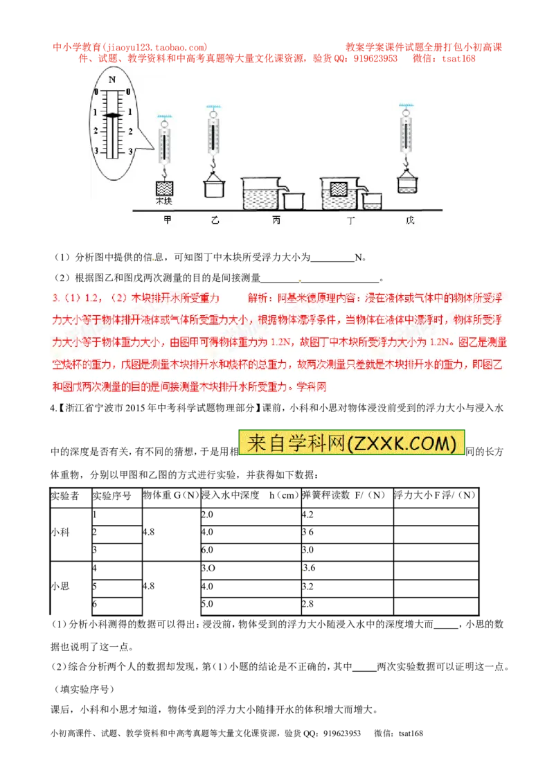 专题06探究影响浮力大小的因素（第03期）-2016年中考物理考点总动员系列（解析版）_初物_1初中物理_物理：2016年中考物理考点总动员系列全套打包150份