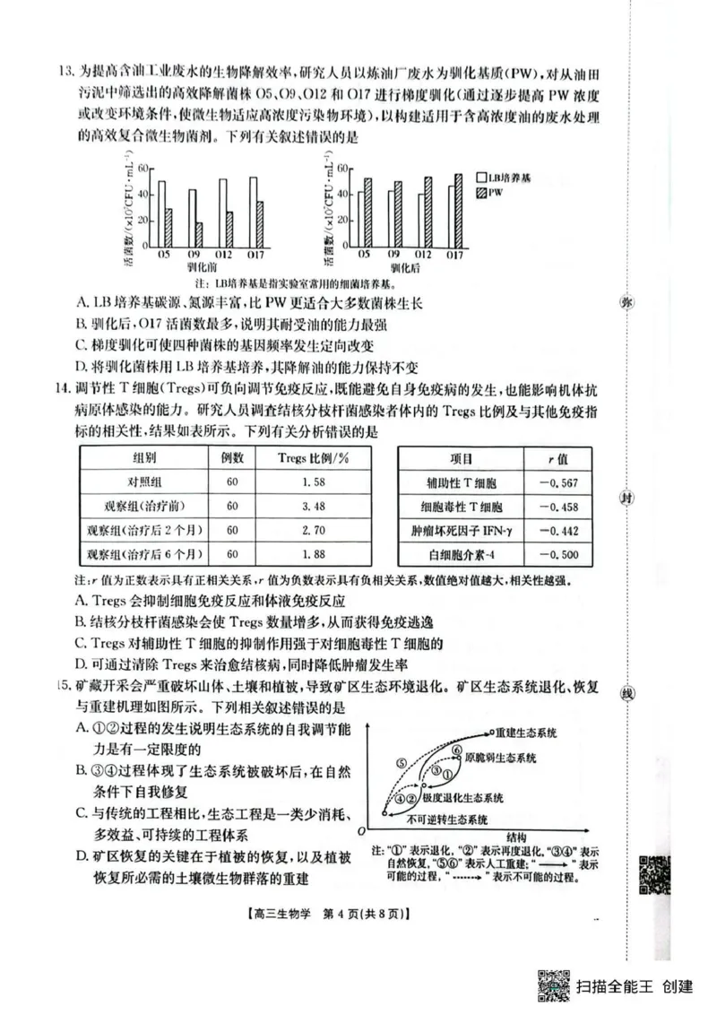 随州市2026届高三下学期4月三模考试生物_2024-2026高三（6-6月题库）_2026年04月高三试卷_260426湖北省随州市2026届高三下学期4月三模考试（全科）