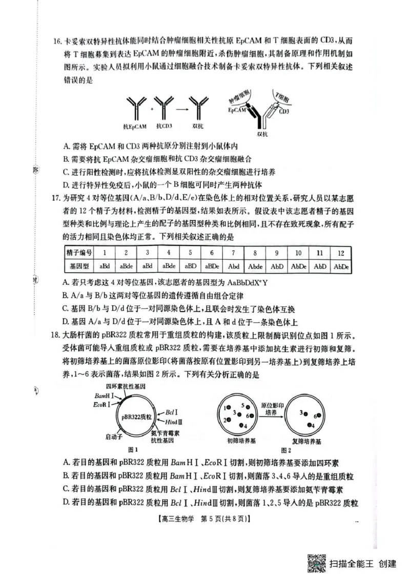 随州市2026届高三下学期4月三模考试生物_2024-2026高三（6-6月题库）_2026年04月高三试卷_260426湖北省随州市2026届高三下学期4月三模考试（全科）