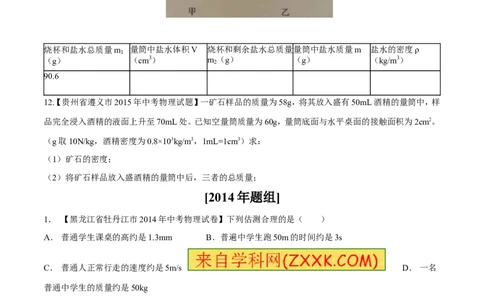 专题06质量和密度-2年中考1年模拟备战2016年中考物理精品系列（各省统一命题专版）（原卷版）_初物_1初中物理_物理：2年中考1年模拟备战2016年中考物理精品系列全套打包30份