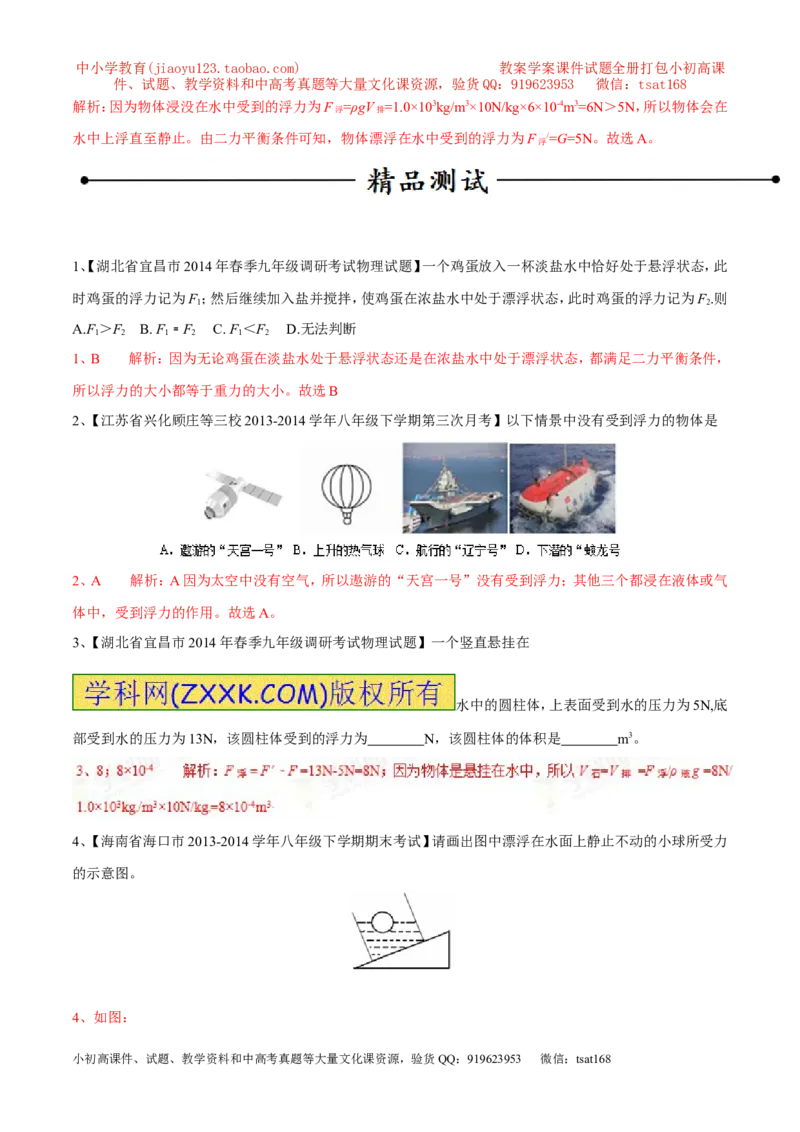 专题05浮力（第03期）-2016年中考物理考点总动员系列（解析版）_初物_1初中物理_物理：2016年中考物理考点总动员系列全套打包150份