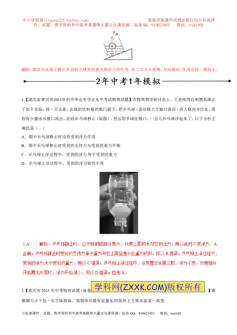 专题05浮力（第03期）-2016年中考物理考点总动员系列（解析版）_初物_1初中物理_物理：2016年中考物理考点总动员系列全套打包150份
