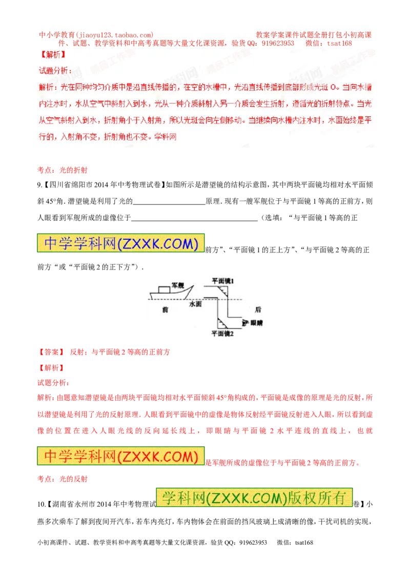 专题02光现象-2年中考1年模拟备战2016年中考物理精品系列（各省统一命题专版）（解析版）_初物_1初中物理_物理：2年中考1年模拟备战2016年中考物理精品系列全套打包30份