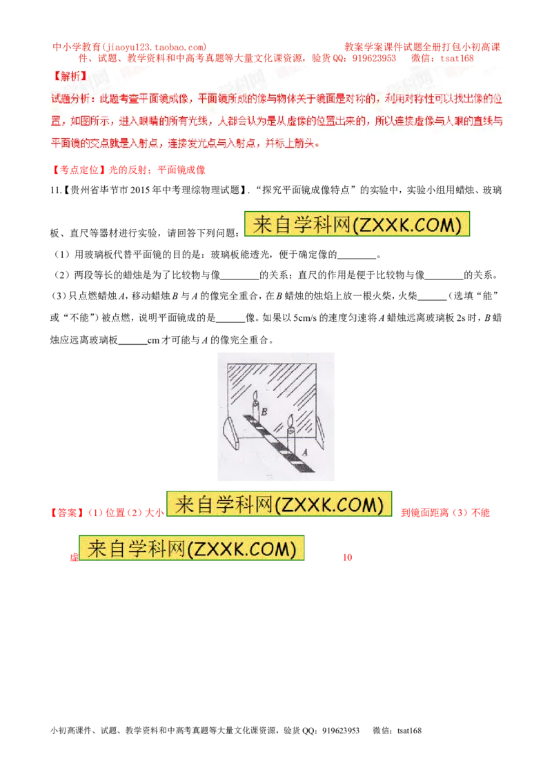 专题02光现象-2年中考1年模拟备战2016年中考物理精品系列（各省统一命题专版）（解析版）_初物_1初中物理_物理：2年中考1年模拟备战2016年中考物理精品系列全套打包30份