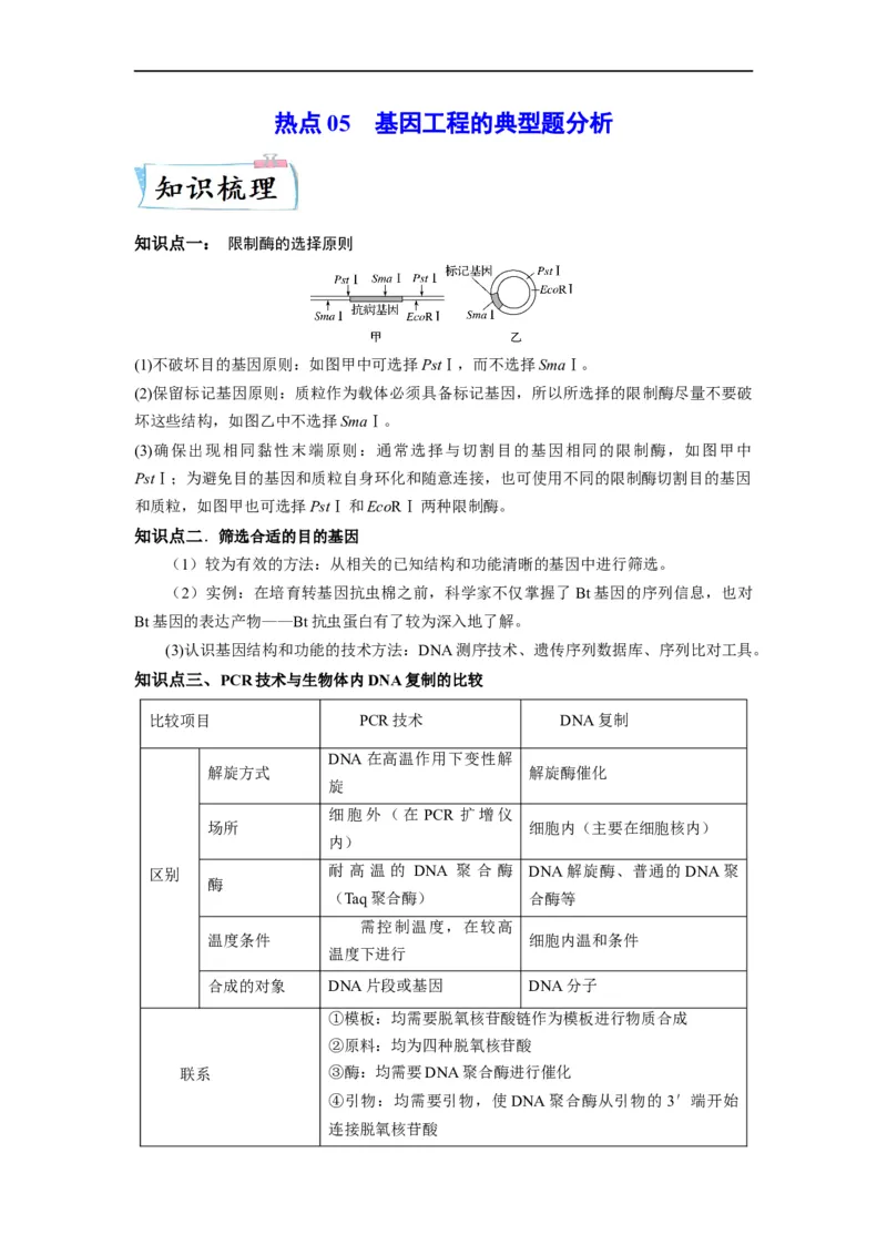 热点05基因工程的典型题分析（原卷版）_通用版（老高考）复习资料_2023年复习资料_专项复习_2023年高考生物热点&middot;重点&middot;难点专练（全国通用）