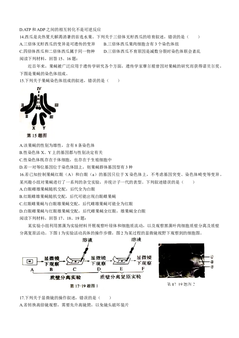 浙江省精诚联盟2022-2023学年高二上学期返校联考生物试题_生物高考模拟题_新高考_2023年