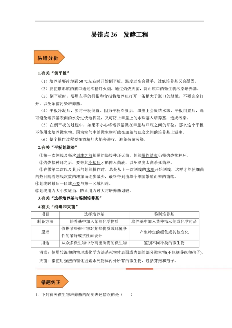 易错点26发酵工程-备战2023年高考生物考试易错题（新教材新高考）（解析版）_新高考复习资料_2023年新高考复习资料_专项复习_备战2023年高考生物考试易错题（新教材新高考）
