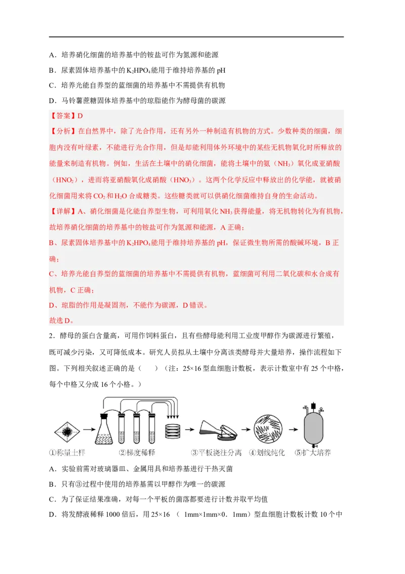 易错点26发酵工程-备战2023年高考生物考试易错题（新教材新高考）（解析版）_新高考复习资料_2023年新高考复习资料_专项复习_备战2023年高考生物考试易错题（新教材新高考）