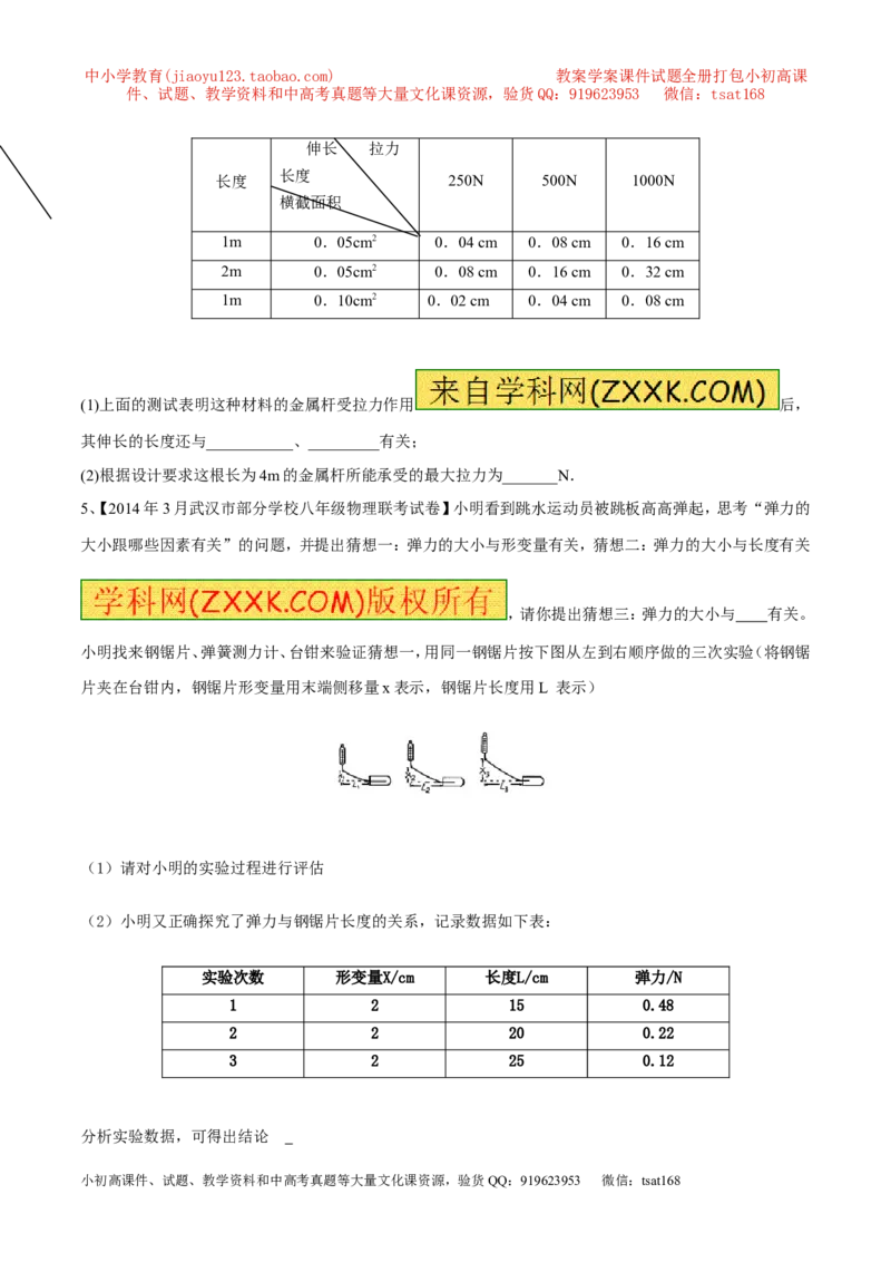 专题10弹力（第02期）-2016年中考物理考点总动员系列（原卷版）_初物_1初中物理_物理：2016年中考物理考点总动员系列全套打包150份