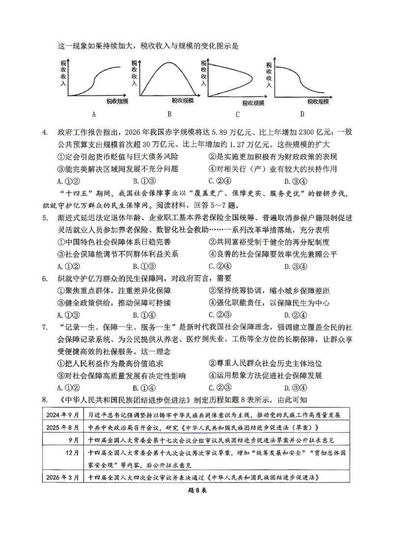 重庆九龙坡等区高2026届学业质量调研抽测政治_2024-2026高三（6-6月题库）_2026年04月高三试卷_260419重庆九龙坡等区高2026届学业质量调研抽测（第二次）（全科）