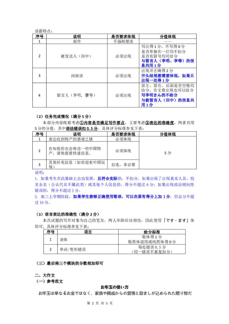 高三3月份日语作文评分细则（2026届高三3月份学情诊断）_2024-2026高三（6-6月题库）_2026年03月高三试卷_250309衡水金卷2026届高三年级3月份学情诊断（全科）