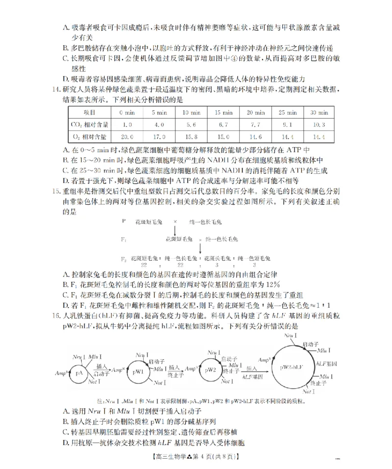 陕西省2026届高三下学期3月联考（26-287C）生物_2024-2026高三（6-6月题库）_2026年03月高三试卷_260318金太阳&middot;陕西省2026届高三下学期3月联考（26-287C）（全科）