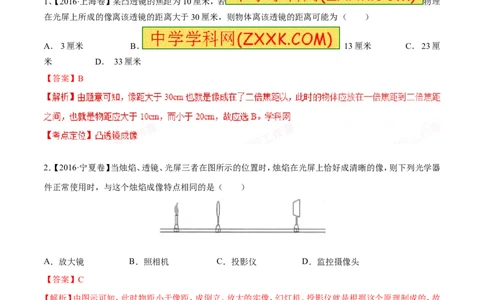专题03透镜-2年中考1年模拟备战2017年中考物理精品系列（各省统一命题专版）（解析版）_初物_1初中物理_物理：2017年中考物理2年中考1年模拟精品系列全套打包30份