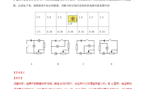 专题08两表的示数变化问题（测）-备战2016年中考物理二轮讲练测（解析版）_初物_1初中物理_物理：备战2016年中考物理二轮复习讲练测132份