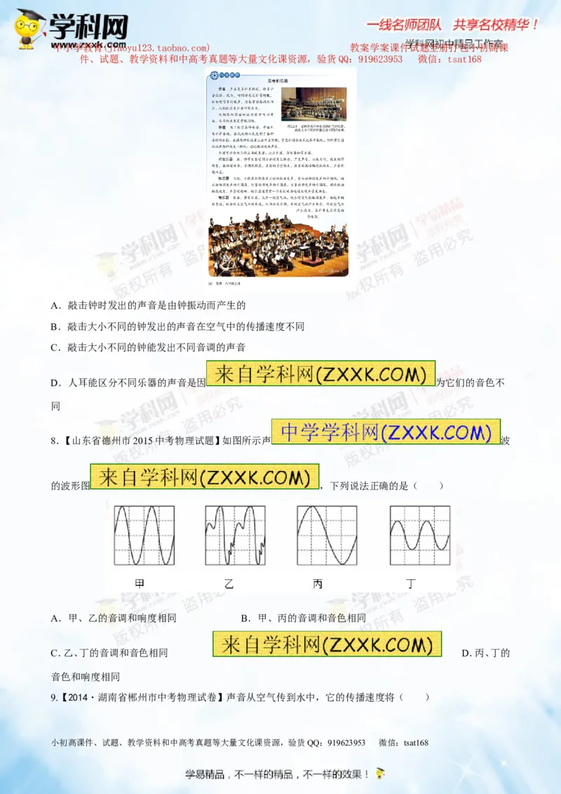 专题1.1声音的产生与传播声音的特性（测试）-2016年中考物理一轮复习讲练测课课通（原卷版）_初物_1初中物理_物理：2016年中考物理一轮复习讲练测课课通全套打包116份