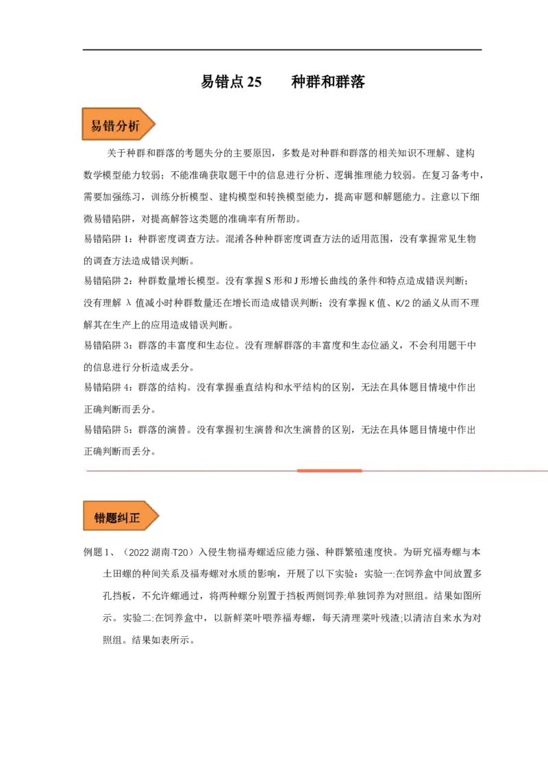 易错点25种群和群落（解析版）_通用版（老高考）复习资料_2023年复习资料_专项复习_备战2023年高考生物考试易错题（全国通用）_易错点25种群与群落