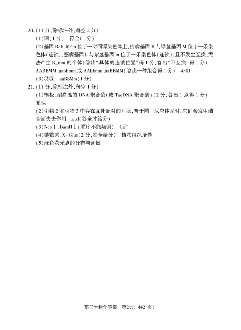 高三生物（下）答案（五市第二次）(1)_2024-2026高三（6-6月题库）_2026年04月高三试卷_260425河南省五市二模2026年高中毕业年级第二次质量检测（全科）