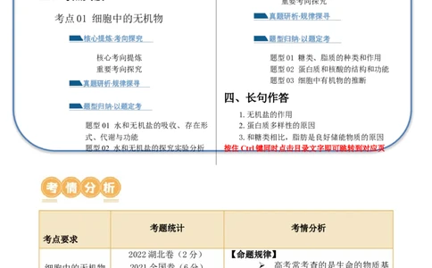 第01讲细胞中的元素和化合物（讲义）原卷版_新高考复习资料_2024年新高考复习资料_二轮复习资料_2024年高考生物二轮复习讲练测（新教材新高考）_配套讲义