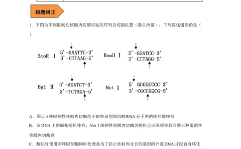易错点28基因工程-备战2023年高考生物考试易错题（新教材新高考）（原卷版）_新高考复习资料_2023年新高考复习资料_专项复习_备战2023年高考生物考试易错题（新教材新高考）