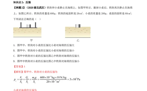 专题09.1压强（解析版）_初物_人教版初中物理初二三教案讲义专项练习八九年级电子版word资料_最新人教版初中物理初二下册_04（人教版）初中物理同步讲练八年级下册