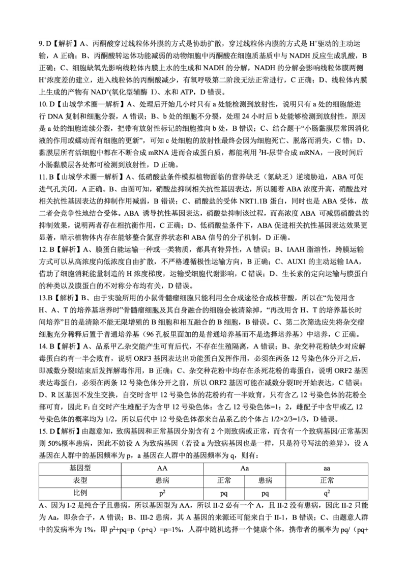 重庆八中高2026届4月强化训练（二）生物答案_2024-2026高三（6-6月题库）_2026年04月高三试卷_260424重庆八中高2026届4月强化训练（二）（全科）